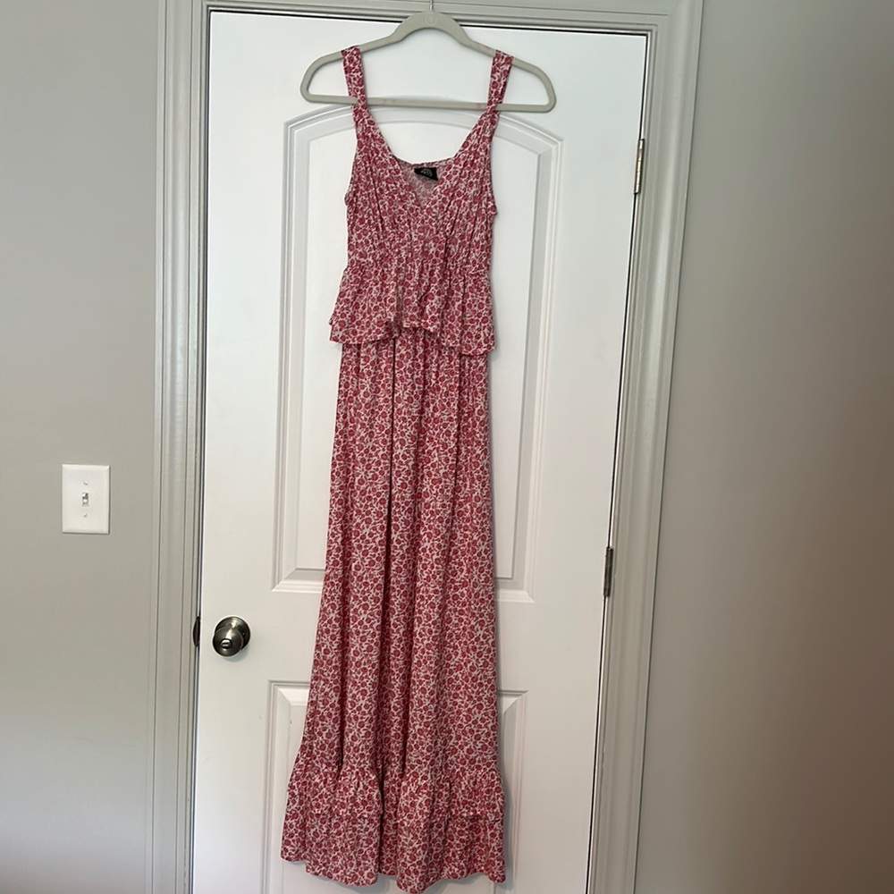 Anthropologie Bobeau long sleeveless red and white printed dress Small